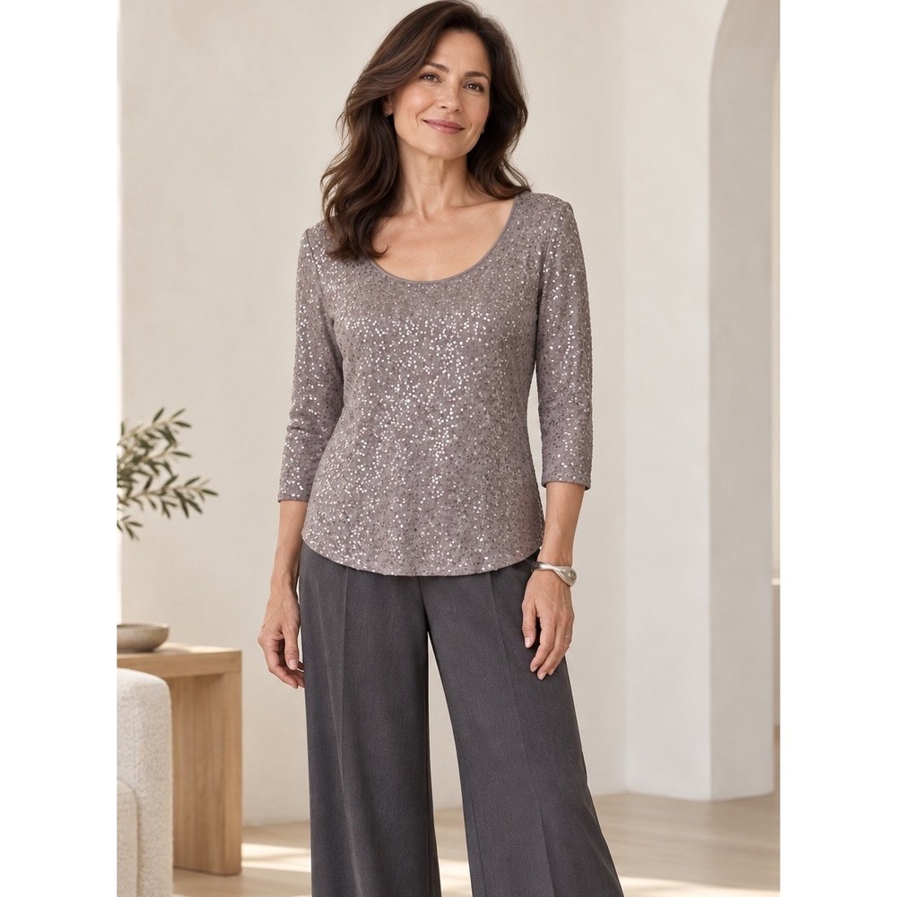 NWT Eileen Fisher Sweater Mauve Pink Sequined Sparkle Shimmer Sparkle M